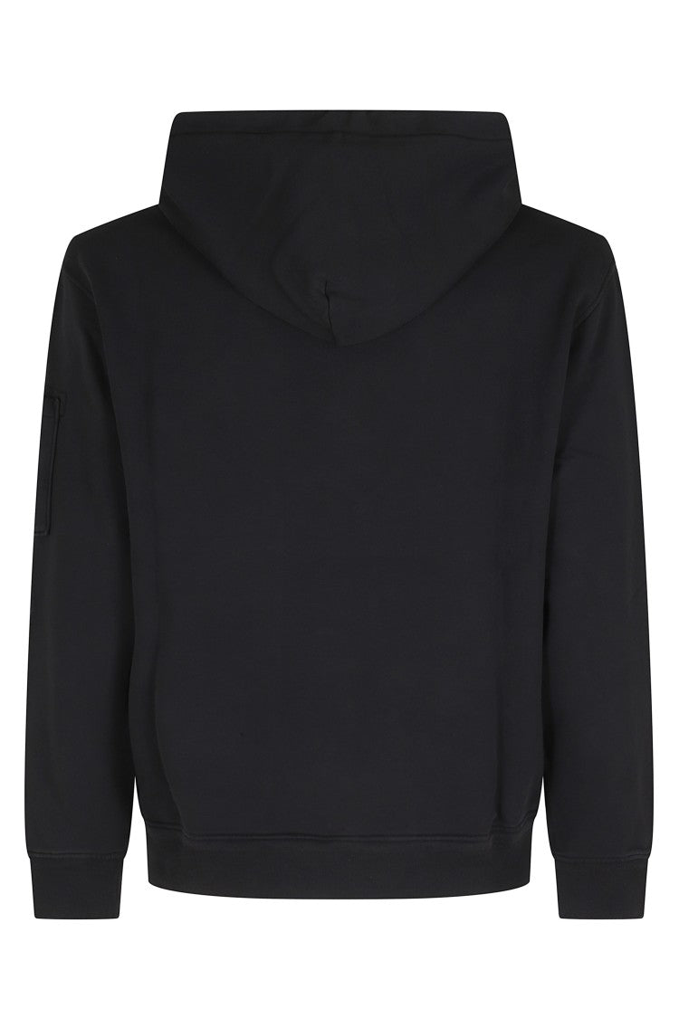 C.P. Company Black Cotton Diagonal Fleece Hooded Lens Cotton Sweatshirt