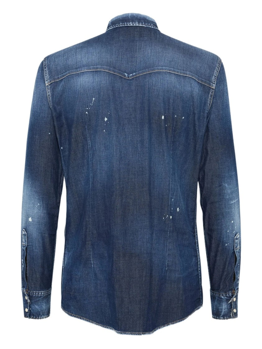Dsquared2 Fashion Western Distressed Denim Label Shirt