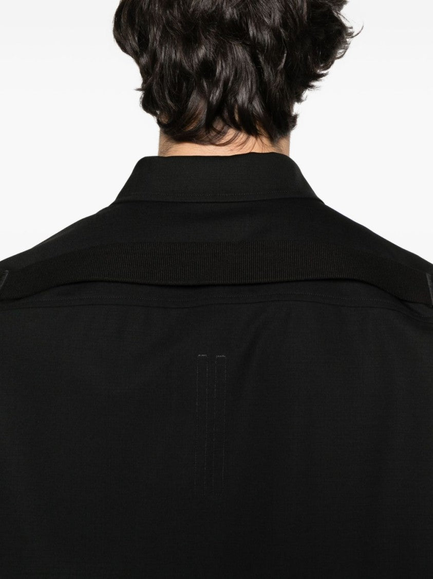 Rick Owens Classic Collar Black Shirt With Dual Front Pockets