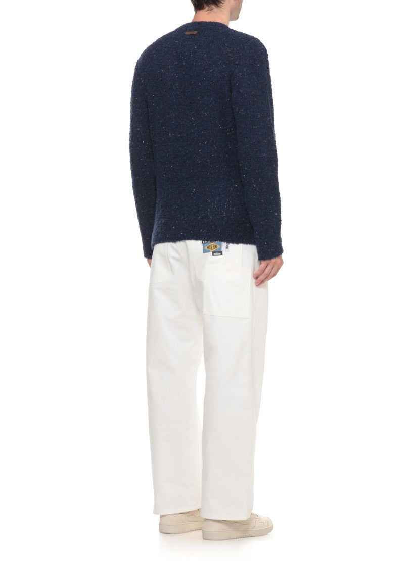 Moschino Blue Bouclé Wool-Blend Teddy Bear Motif Sweater