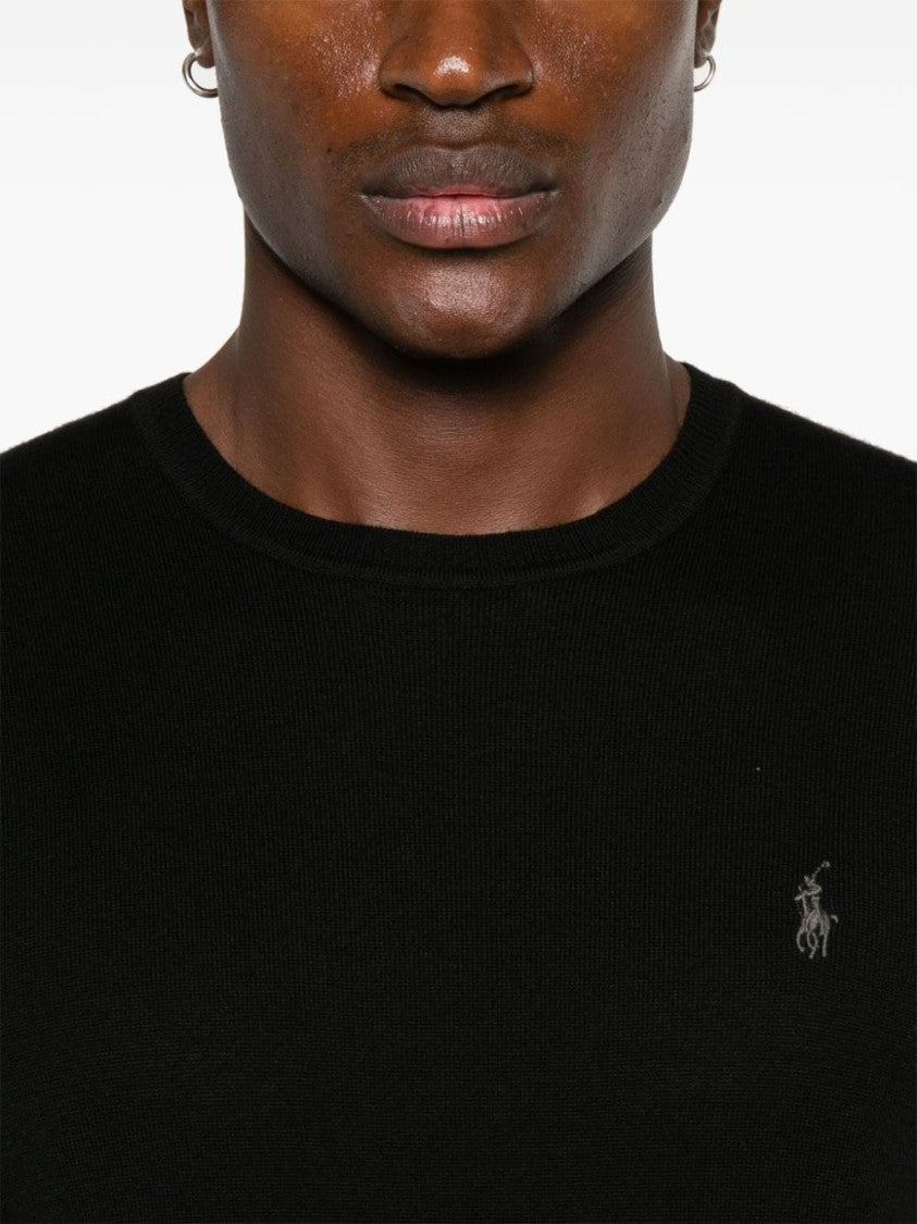 Polo Ralph Lauren Black Ribbed Knit Wool Sweater