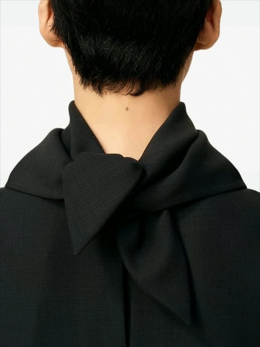 Ami Draped Collar Long-Sleeved Top With Scarf Detail