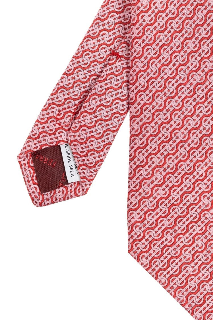 Ferragamo Geometric Pattern Slim Tie In Shades Of Pink