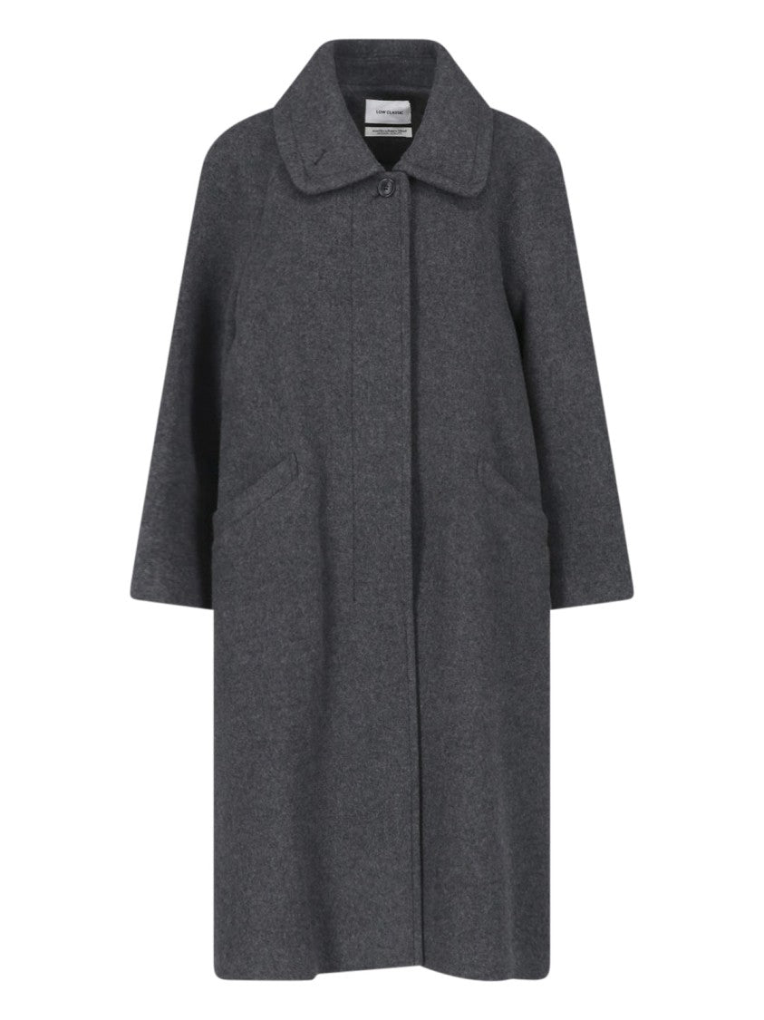 Low Classic Wool And Cashmere Blend Grey Coat With Concealed Button Closure