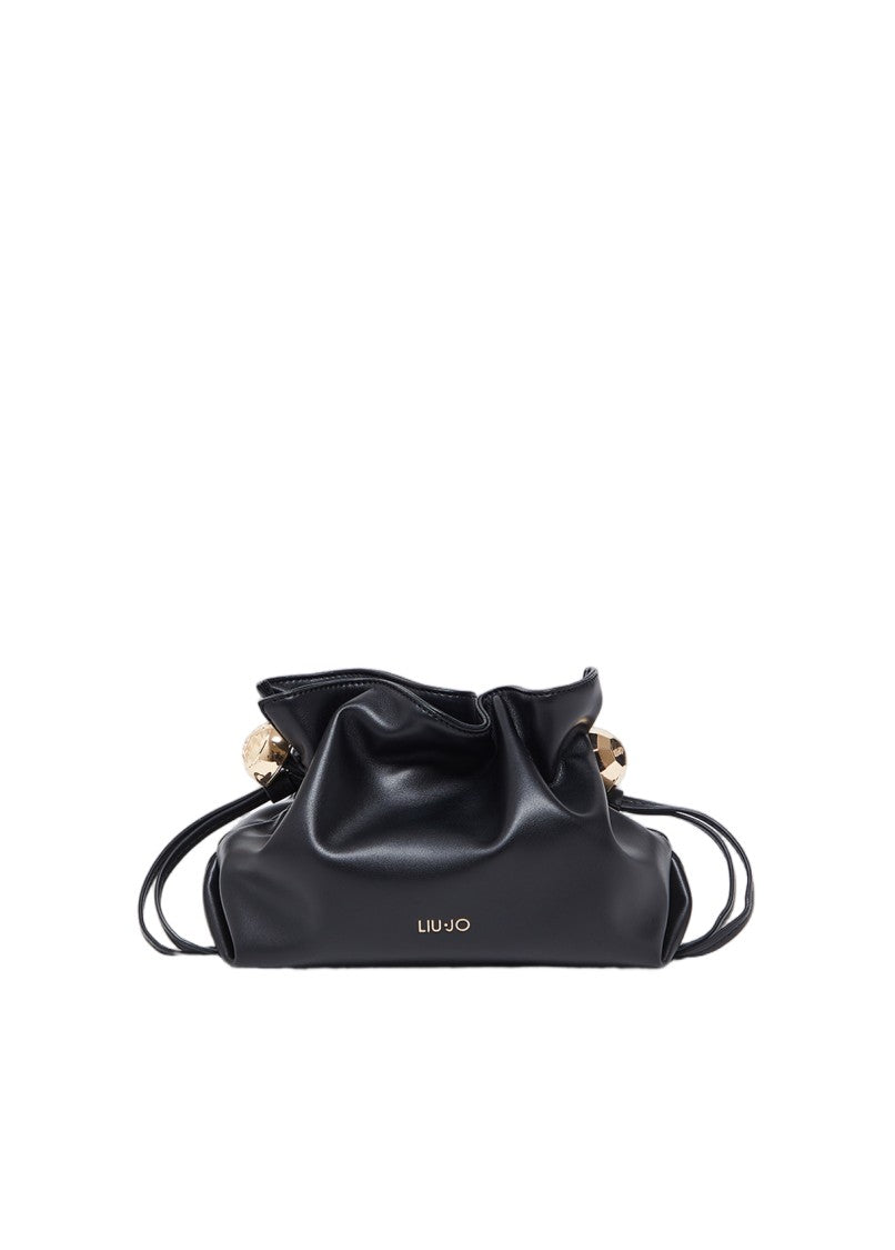 Liu Jo Black Gold-Tone Drawstring Bucket Bag