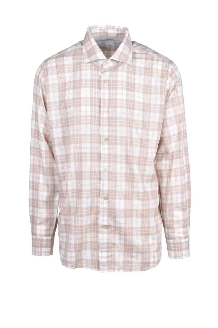 Eleventy Beige And White Checkered Cotton Shirt