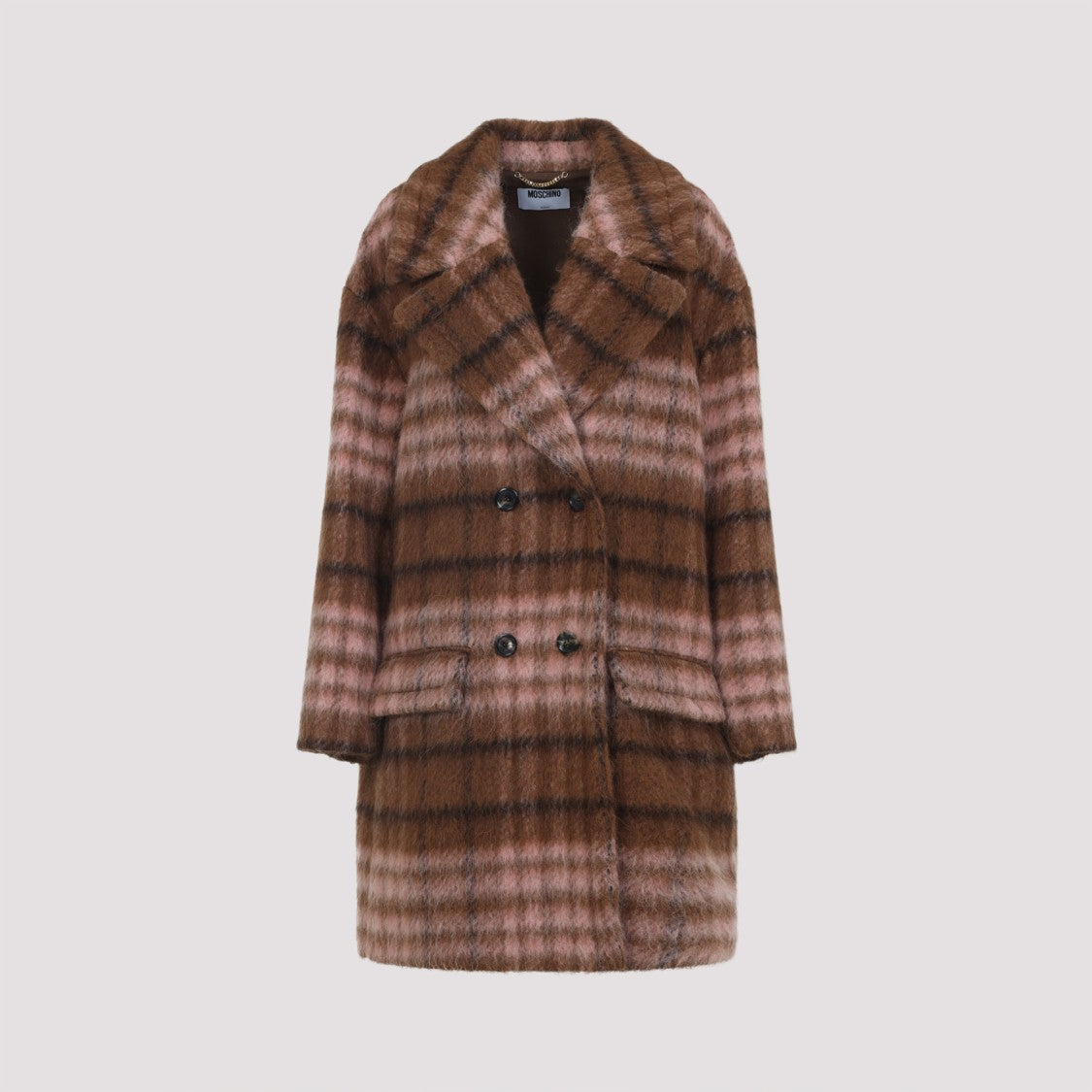 Moschino Double-Breasted Brown Check Coat