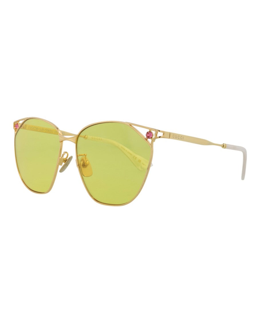 Gucci Cat Eye-Frame Metal Sunglasses With Pink Accents