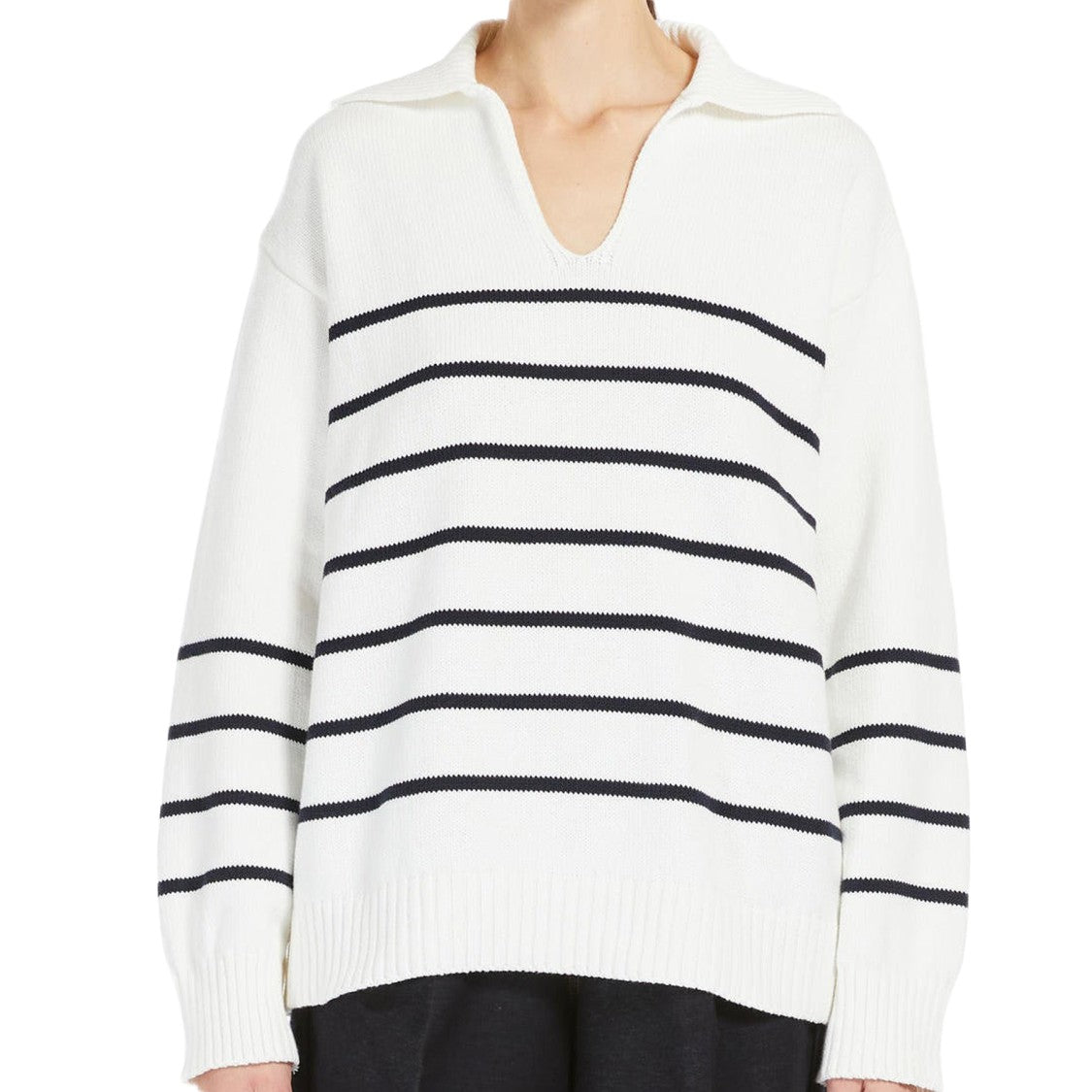 Max Mara Relaxed Fit V-Neck Sweater With Striped Detail