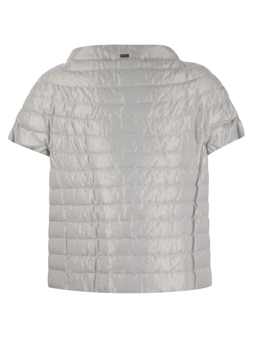 Herno Metallic-Effect Short-Sleeved Cape With Concealed Fastening