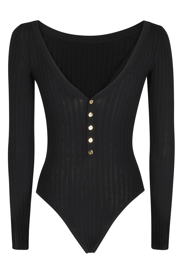 Elisabetta Franchi Black Fitted Tricot Viscose-Blend Bodysuit