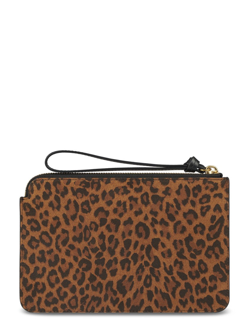Isabel Marant Leopard Print Flat Pouch With Gold Studs And Wrist Strap