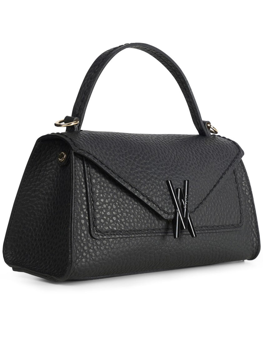 Visona` Black Queen Structured Textured Shoulder Bag