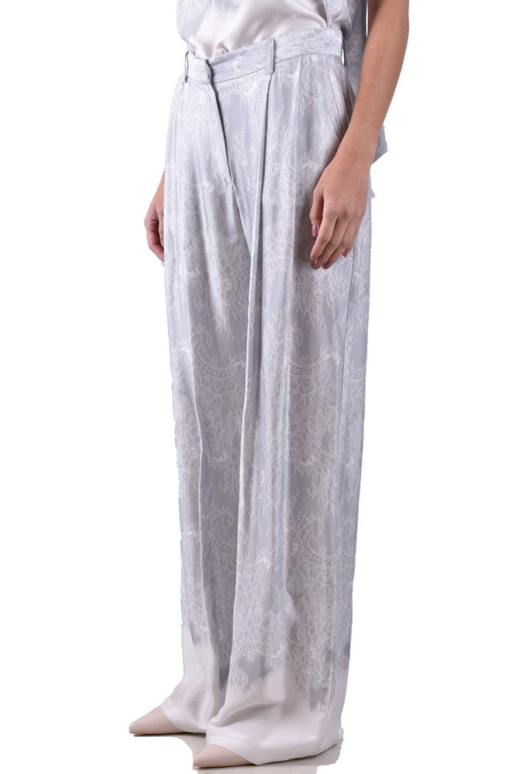 Ermanno Grey Viscose Lace-Jacquard Wide-Leg Trousers