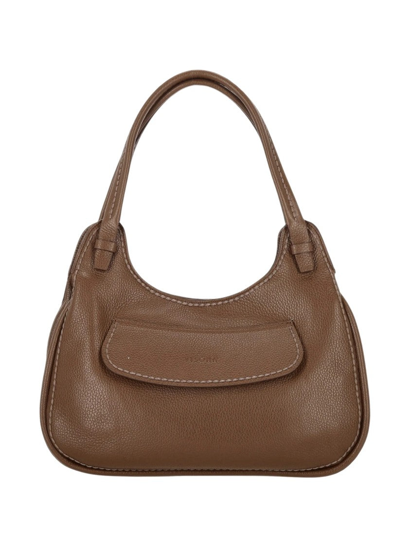 Visona` Chocolate Brown Calf Leather Shoulder Bag