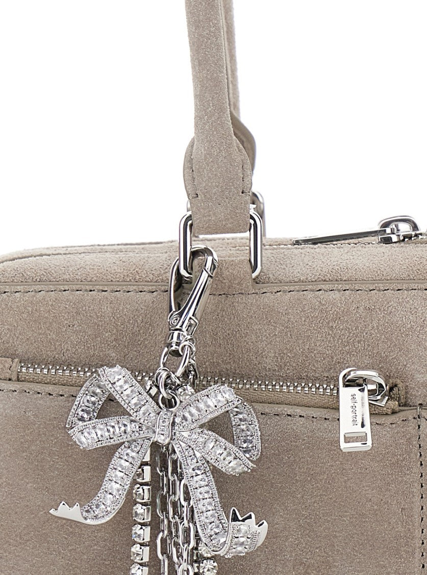 Self-Portrait Grey Suede Baguette Shoulder Bag