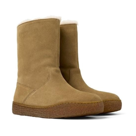 Camper Nubuck Mid-Calf Boots With Rounded Toe And Textured Sole