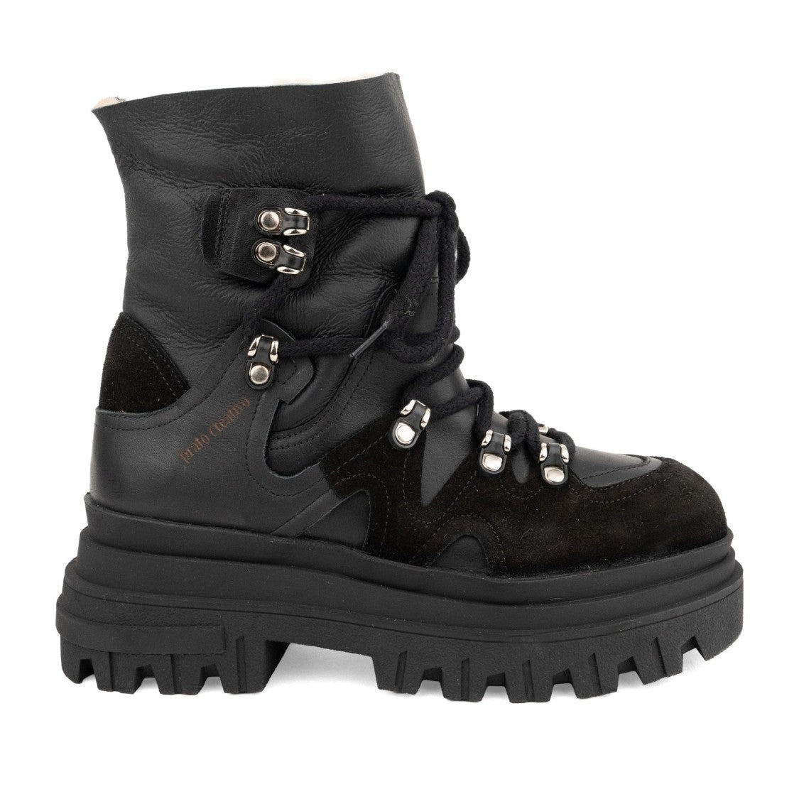 Prato Creativo Black Chunky Lace-Up Suede Accent Boots
