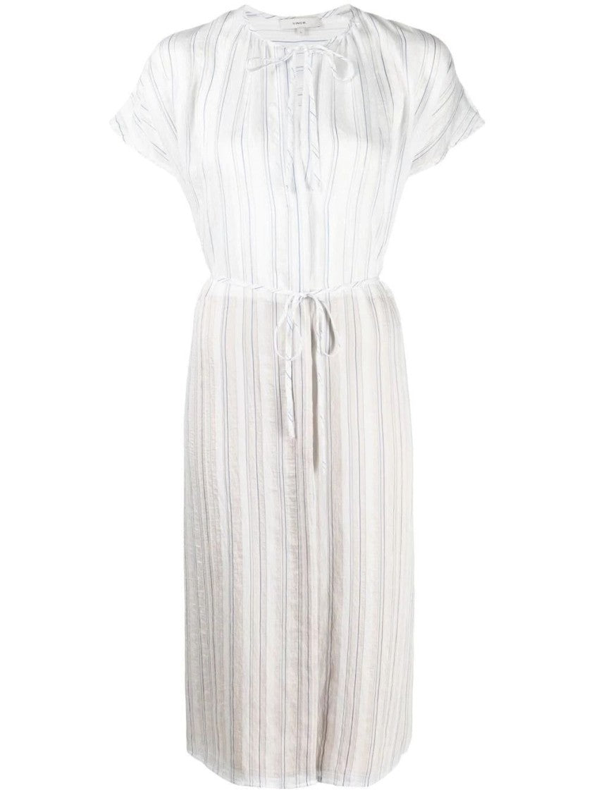 Vince Drapey Stripe Shirred Dress