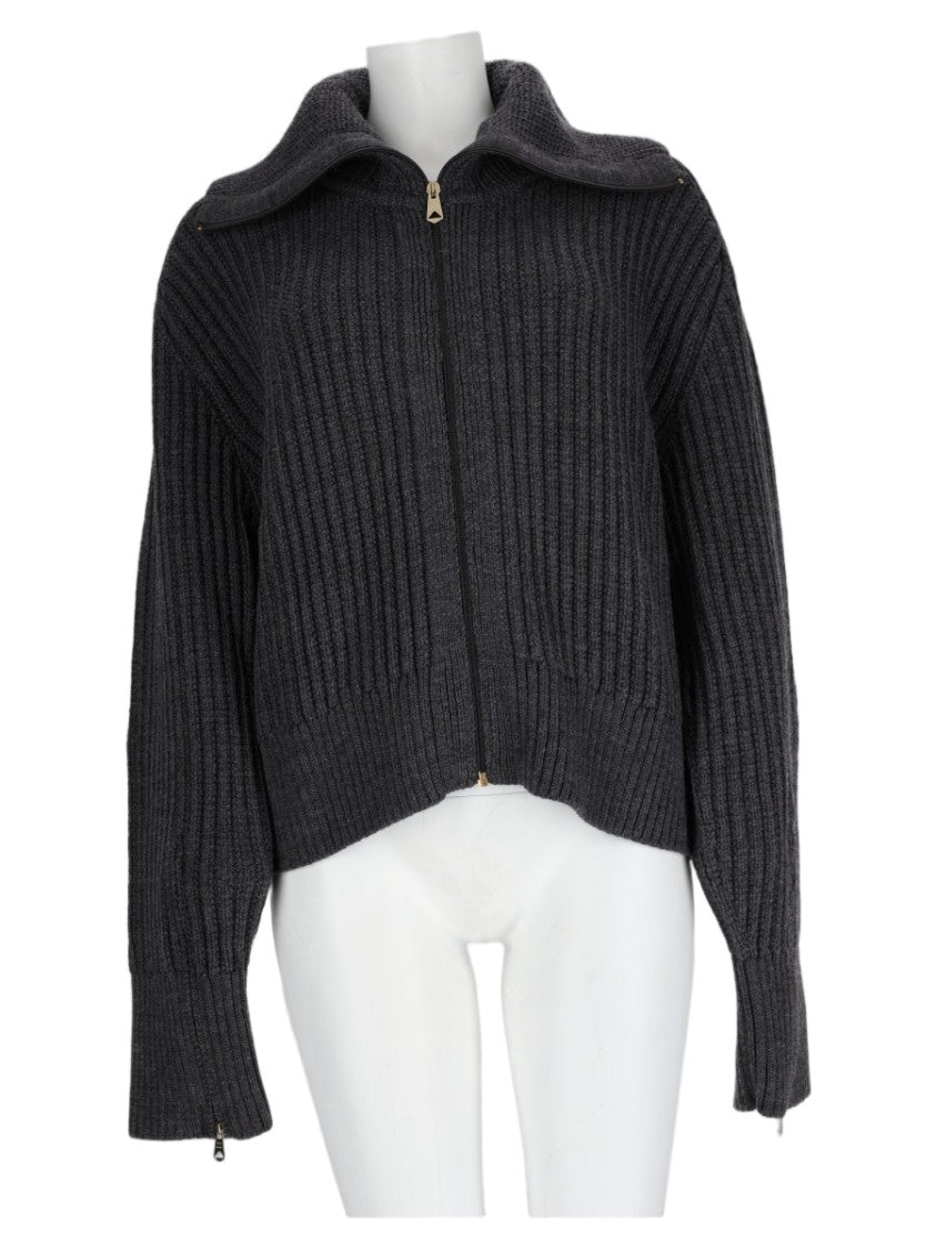 Paul Smith Black Ribbed Wool Stand-Collar Zip-Through Knit