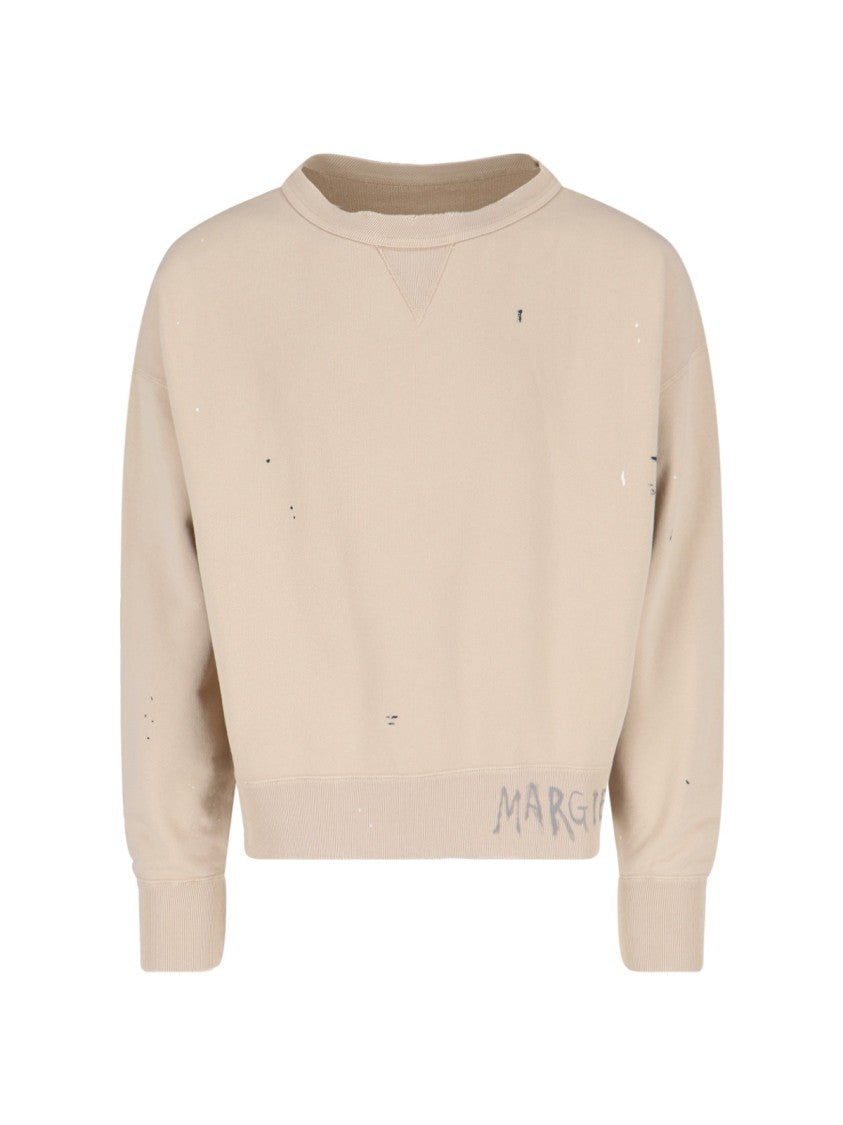 Maison Margiela Graffiti-Embellished Crewnet Sweatshirt With Distressed Finish