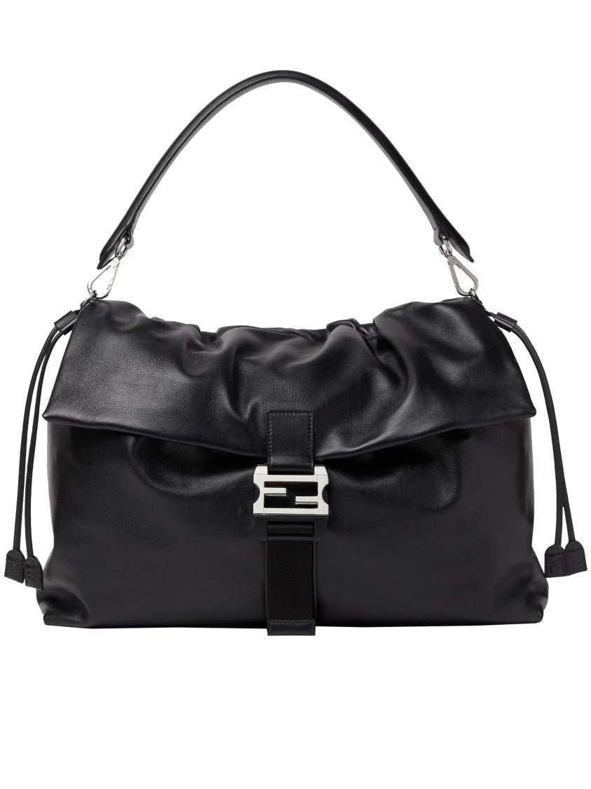 Fendi Mamma Baguette Ruched Flap Leather Bag