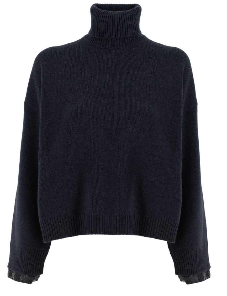 Brunello Cucinelli High Neck Jumper With Removable Jeweled Cuffs