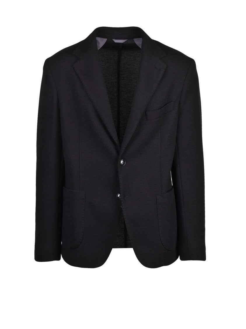 Out/Fit Black Knit Polyester-Blend Blazer