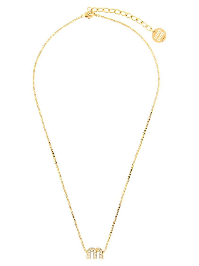 Miu Miu Strass Logo Adjustable Necklace
