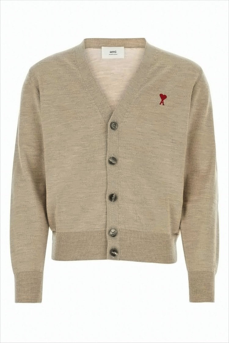 Ami Paris Cropped Wool Cardigan With V-Neckline