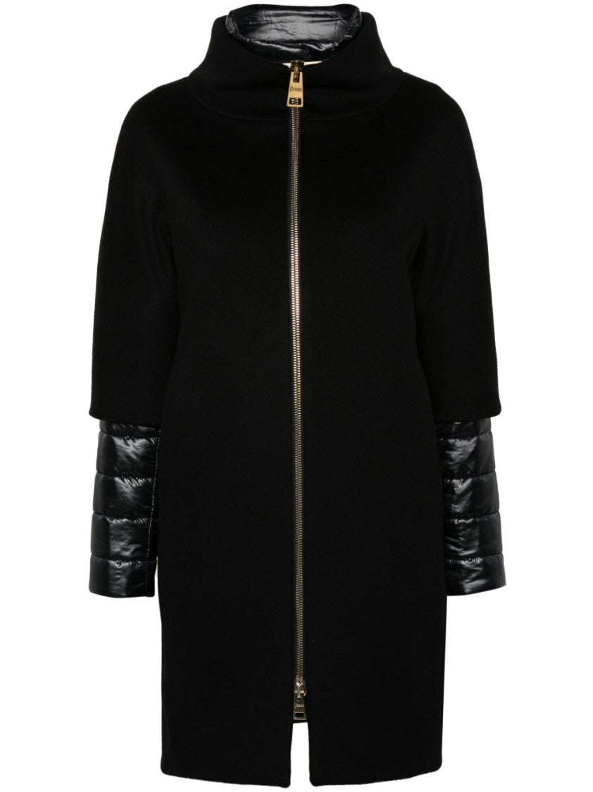 Herno Short Black Coat With Sable Wool