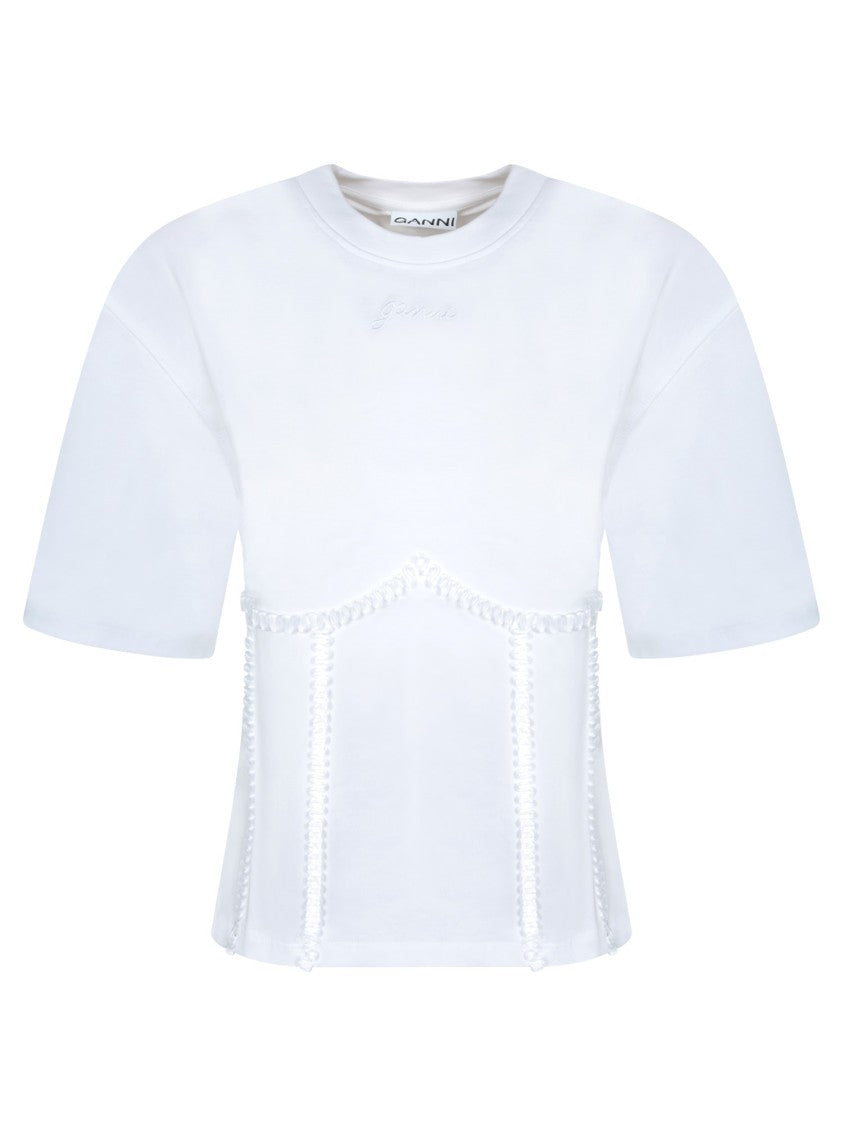 Ganni White T-Shirt With Embroidery