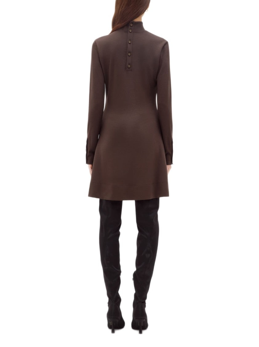 Blugirl High Neck Jersey Dress With Oblique Cut-Out And Button Details