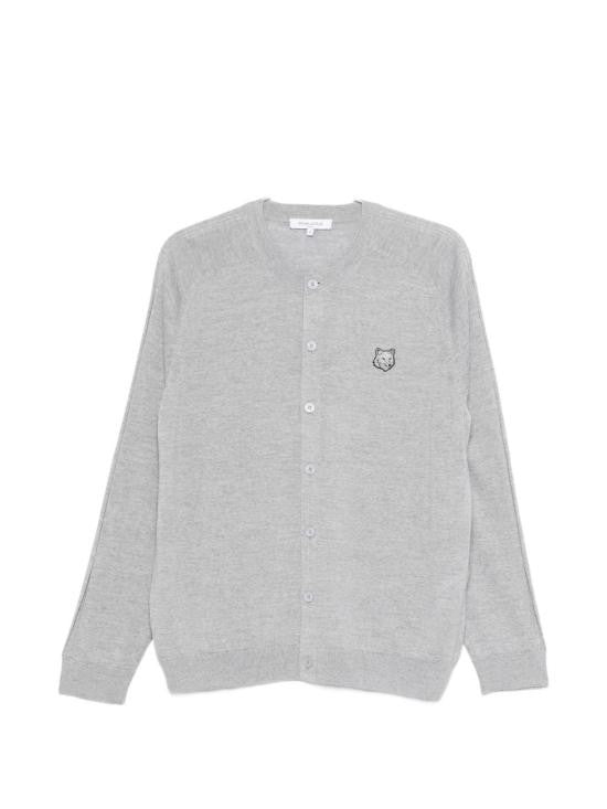 Maison Kitsuné Light Grey Wool Cardigan With Button-Up Front