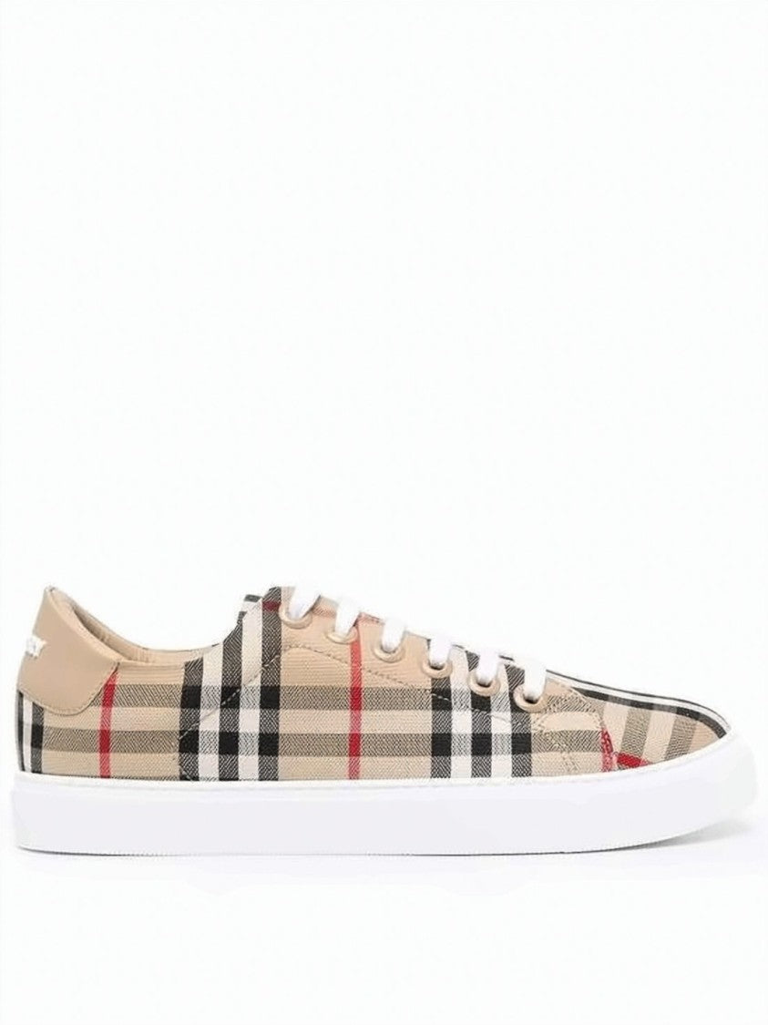 Burberry Classic Check Pattern Leather Sneakers With White Rubber Sole