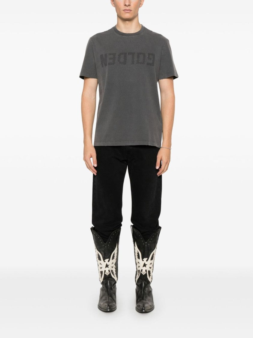 Golden Goose Charcoal Grey Washed Studded T-Shirt