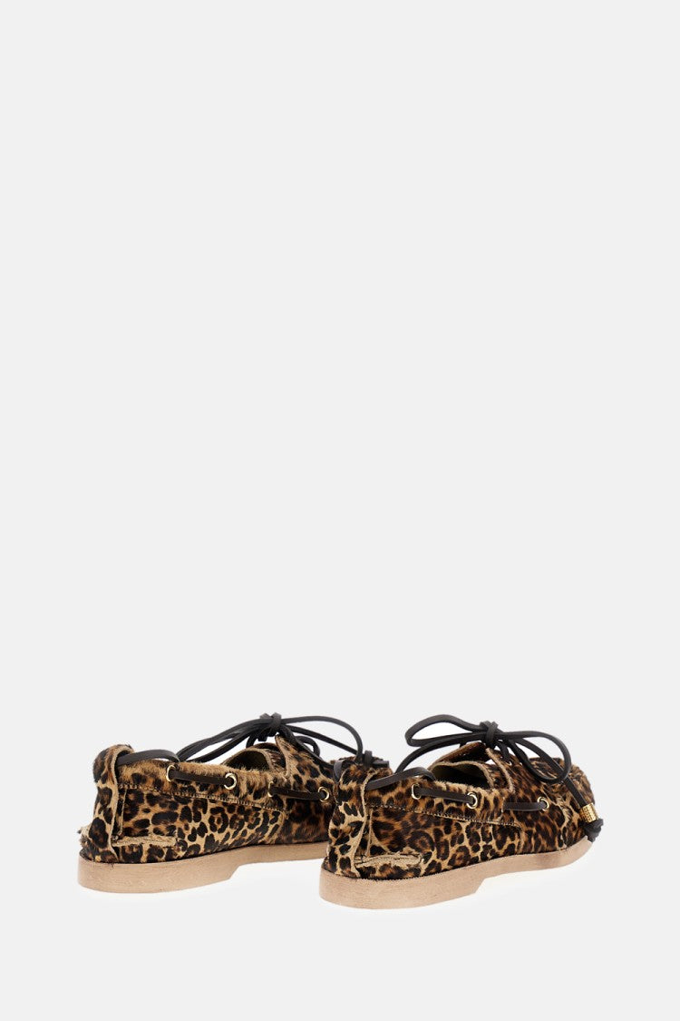 Golden Goose Leopard-Print Pony Skin Boat Moccasin With Rubber Sole