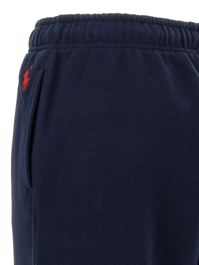 Polo Ralph Lauren Navy Blue Cotton Blend Trousers With Signature Embroidery