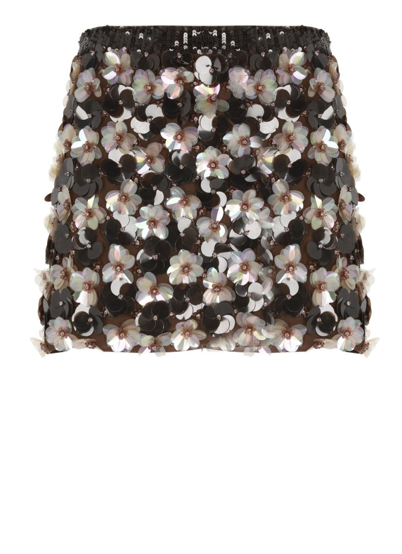 Parosh Floral Sequined Mini Skirt With Elastic Waistband