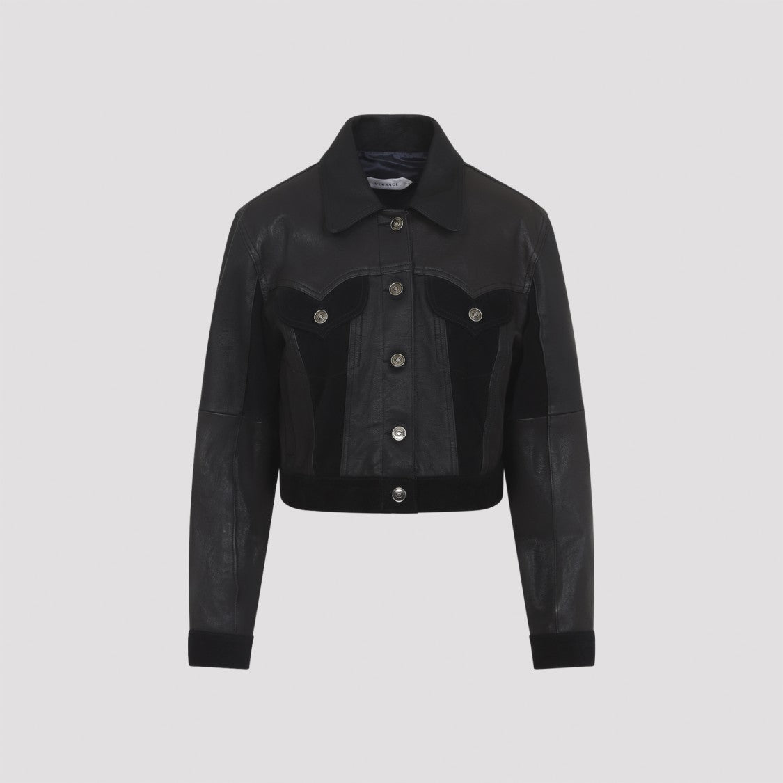 Versace Cropped Black Lamb Leather Jacket