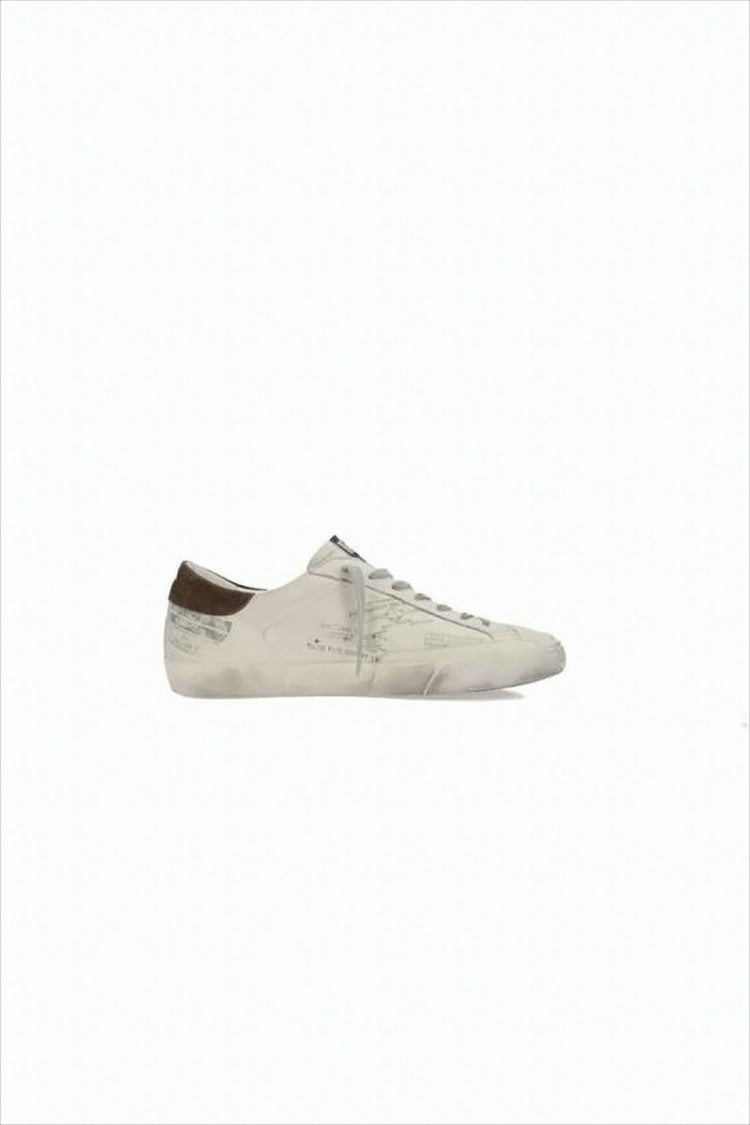 Golden Goose Distressed White Calf Leather Sneakers With Dark Brown Star Emblem