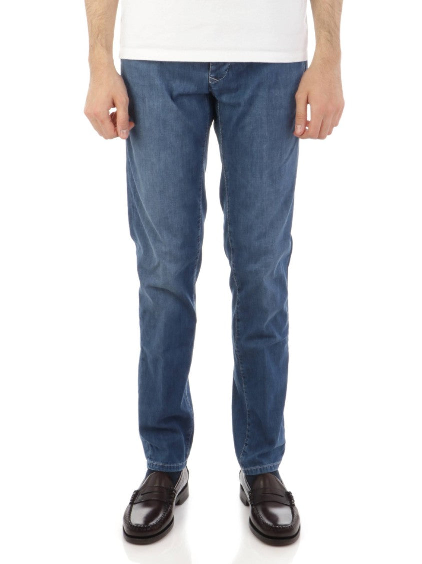 Incotex Medium Blue Straight-Leg Textured Jeans