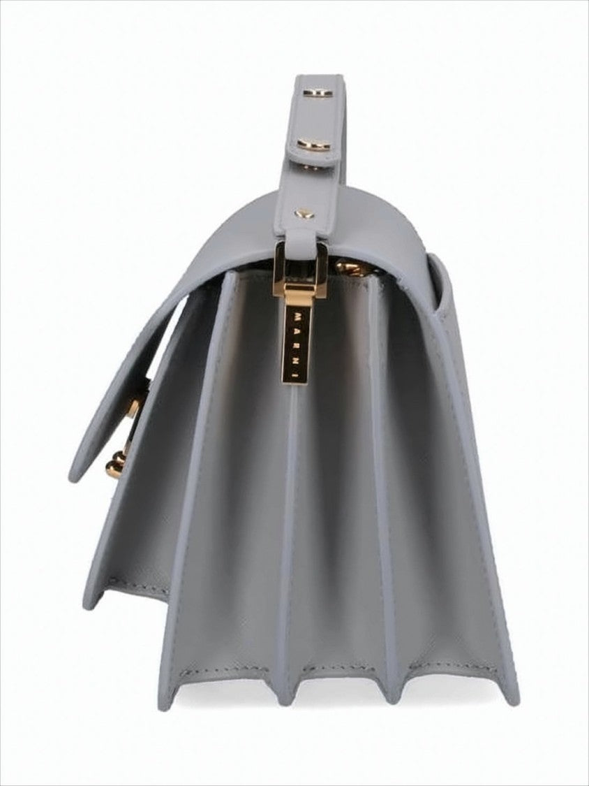 Marni Structured Grey Fabric And Leather Shoulder Bag With Gold Hardware