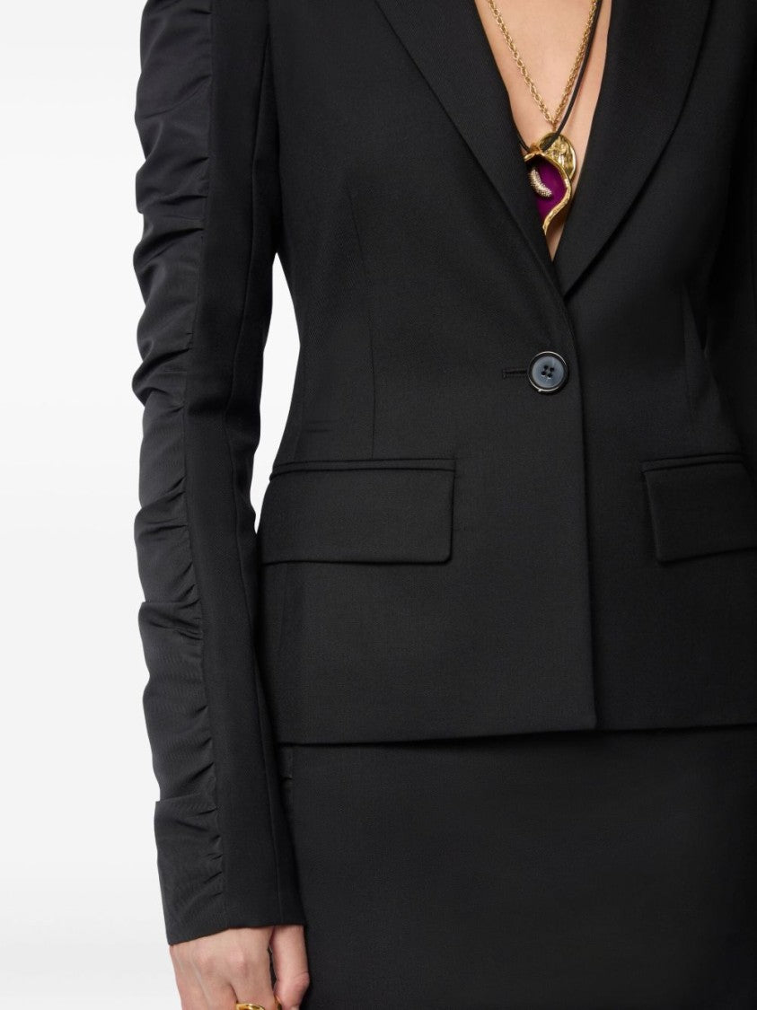 Nina Ricci Black Wool Ruffled Sleeve Flap Jacket