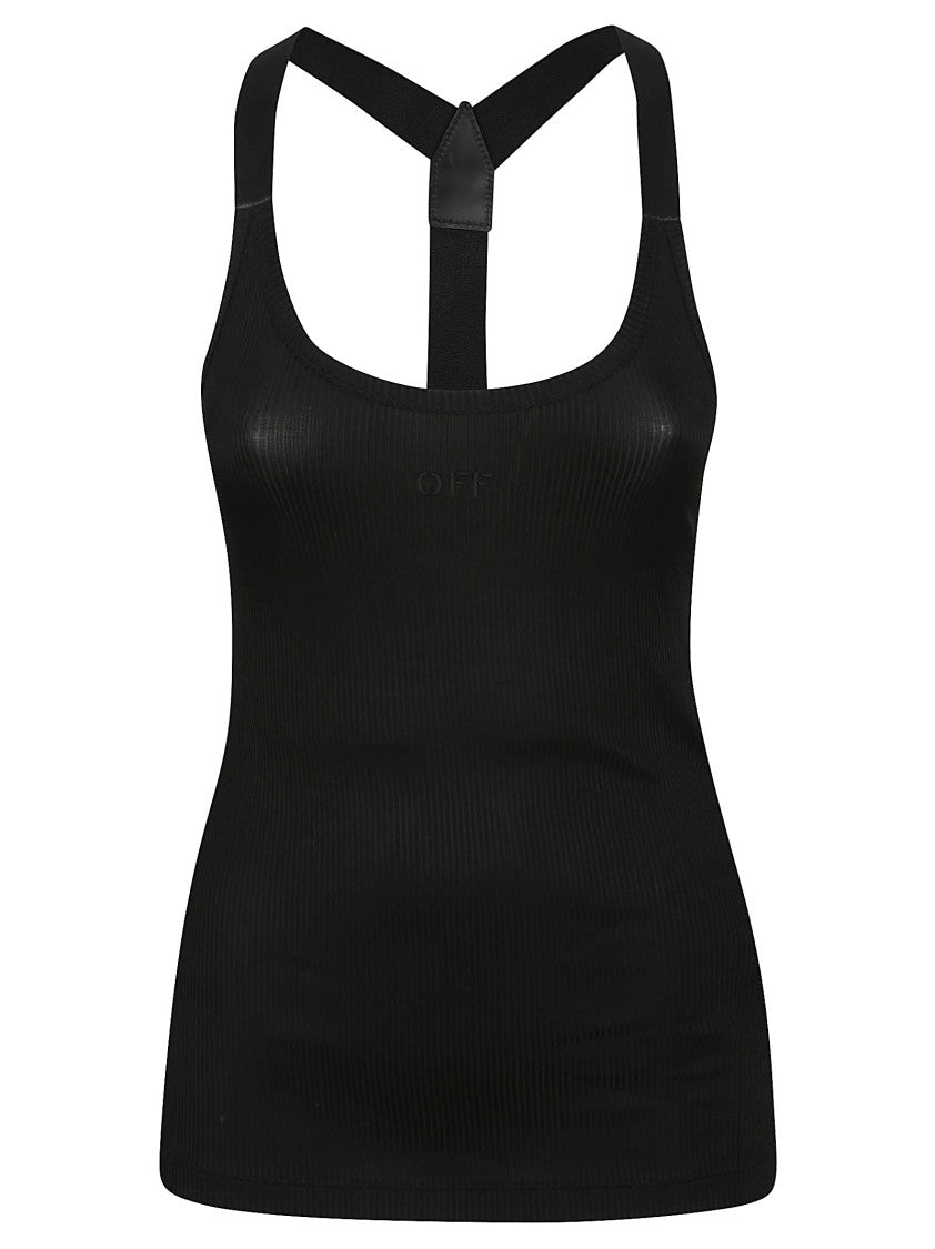 Off-White Ribbed Tank Top With Cross-Back Design