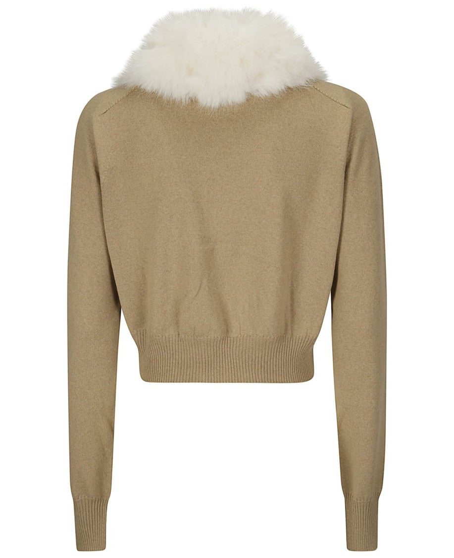 Max Mara Cropped Cardigan With Plush White Fur Collar