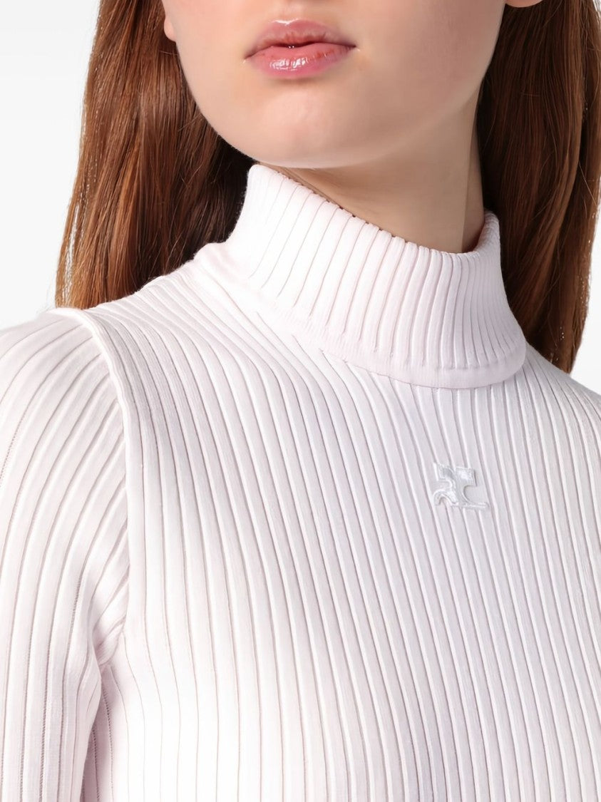 Courrèges Ribbed Silk-Nylon Top With Mock Neck