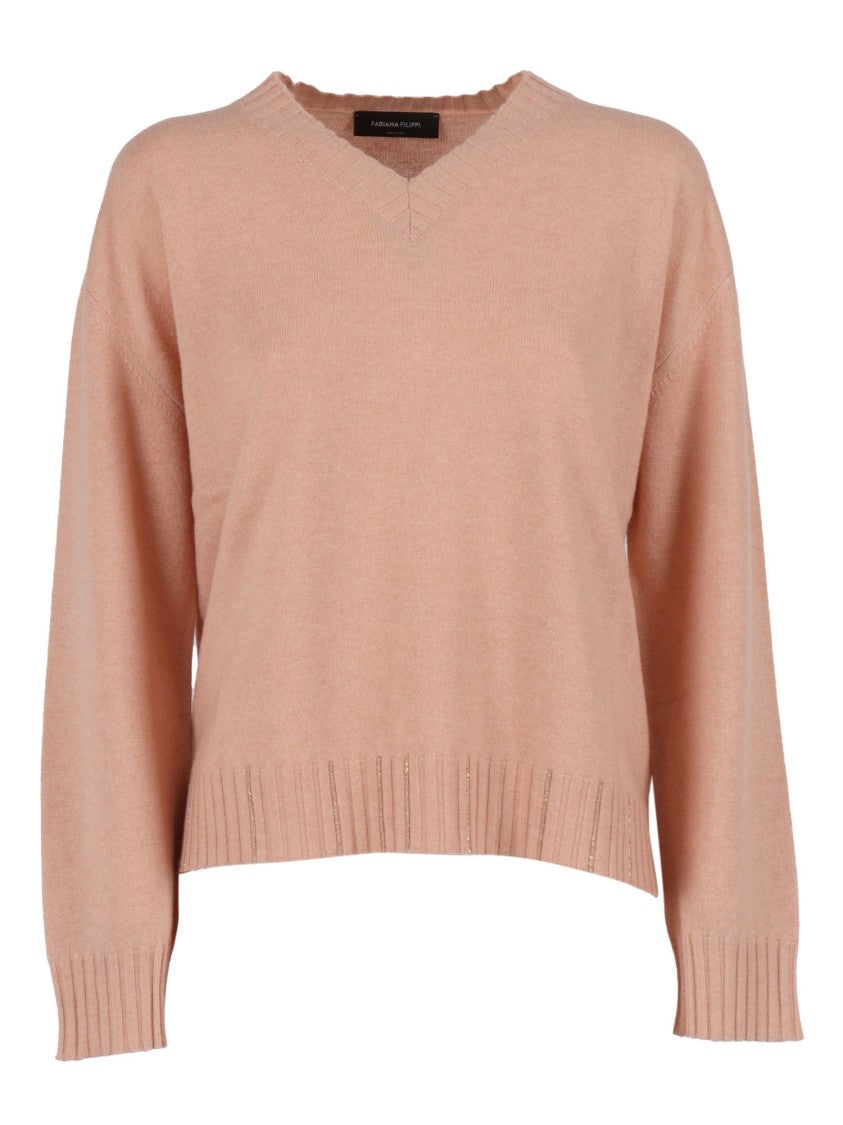 Fabiana Filippi V-Neck Knit Sweater With Ribbed Detailing