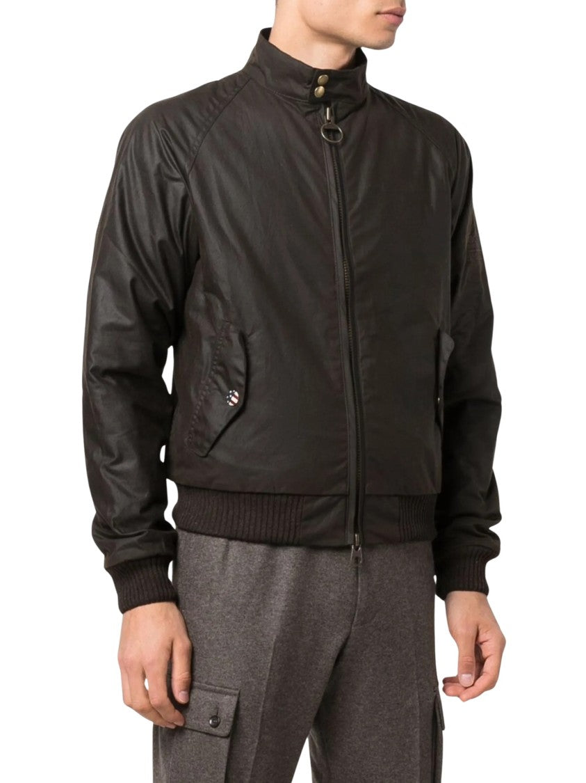 Barbour Waxed Finish Casual Jacket With High Collar And Raglan Sleeves
