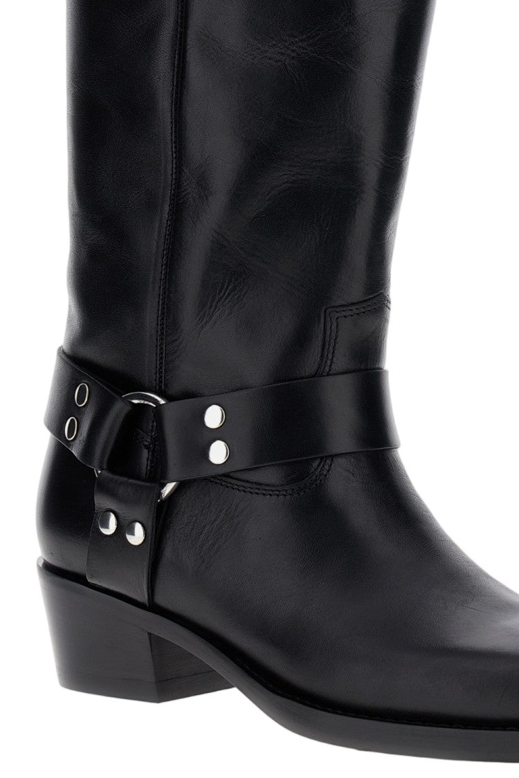 Paris Texas Black Roxy Leather Studded Mid-Calf Boots